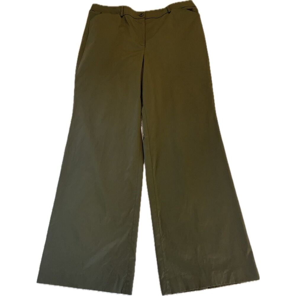 NWT Talbots Women’s Shiny Green Nylon Flat Front Wide Leg Travel Pants Size 18